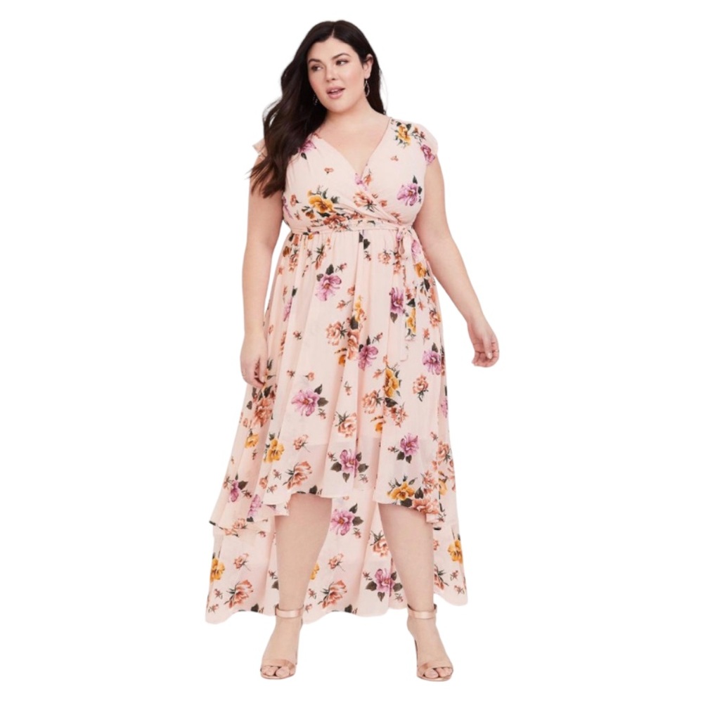 Torrid Blush Pink Hi-Lo Floral Chiffon Formal Event Dress - Torrid 1 US (14/16)